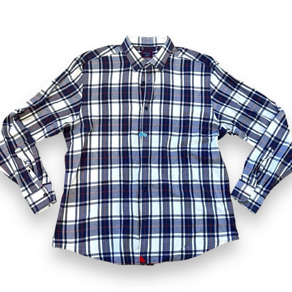 UNTUCKit Mens Shirt Long Sleeves Button Up Cotton Plaid Navy White Size XL - Picture 1 of 8